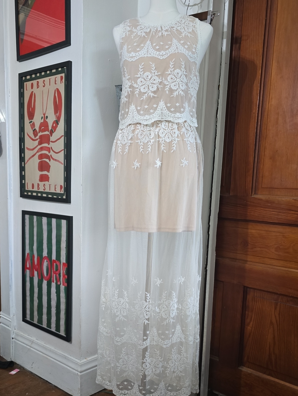 Fate Nwt Delicate White Lace Overlay Maxi Dress